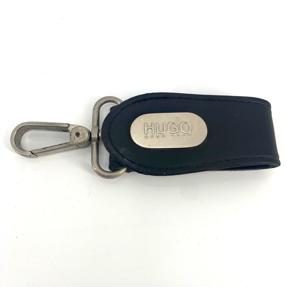 Vtg Hugo Boss Black Vegan Leather Key Fob Clip Keychain Holder Accessory Mens - Picture 1 of 4